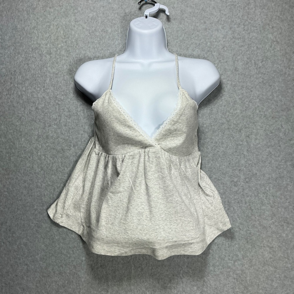 Refuge Grey Heather Babydoll Camisole Top Lace Trim Adjustable Straps Medium